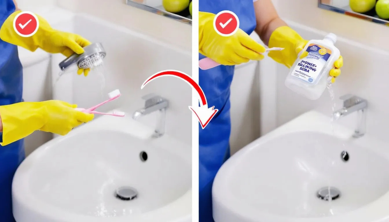 A person deep cleaning a shower head with an old toothbrush.