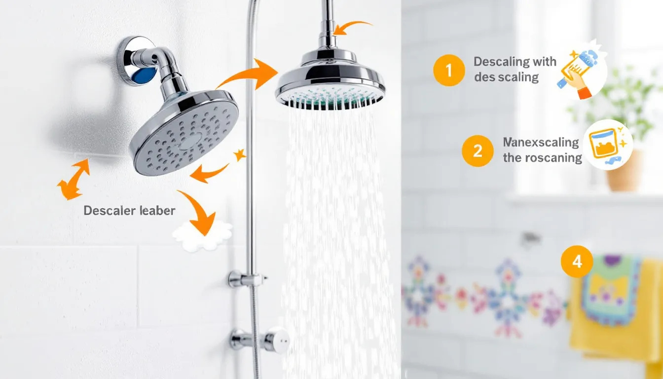 A clean and shiny shower head mounted on a wall, showcasing proper maintenance.