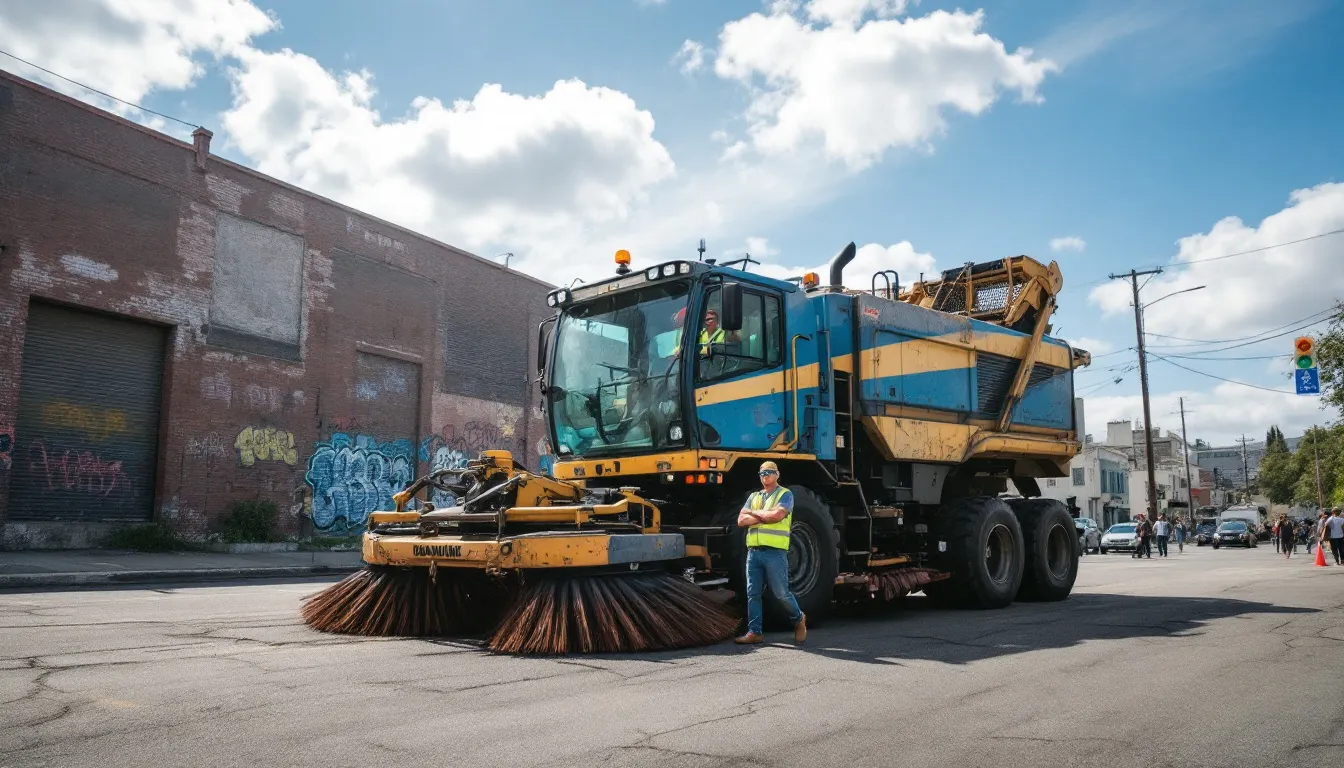 Advanced sweeping equipment used for efficient cleaning.