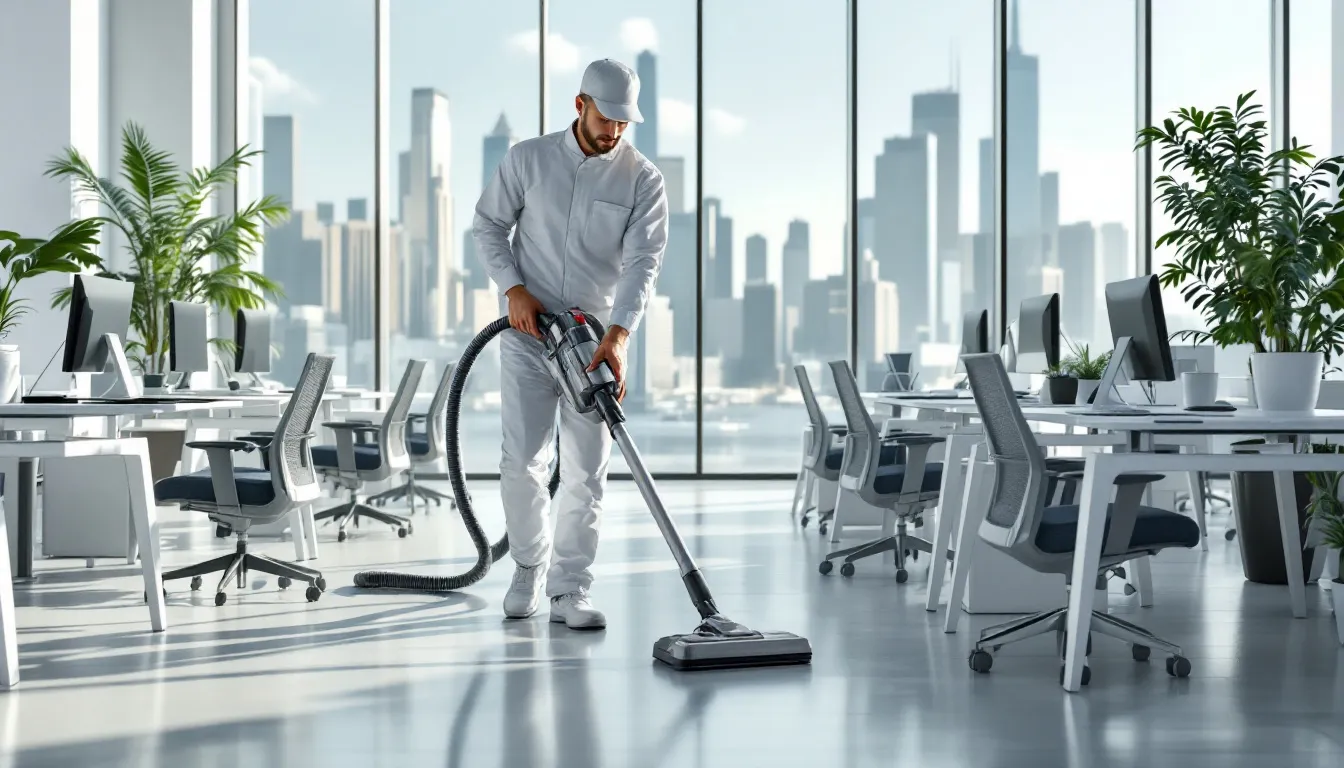 A professional cleaning upholstery in an office.