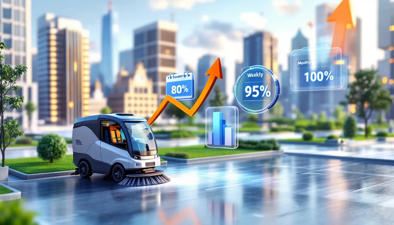 A graphic showing various cost factors for parking lot sweeping services.